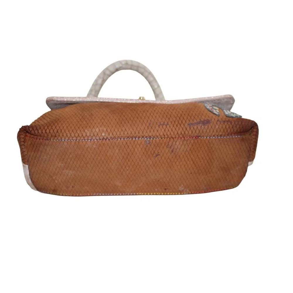 Dbarrito Leather Suede Satchel Bag Medium Tan Pink Mixed Texture Made in Italy